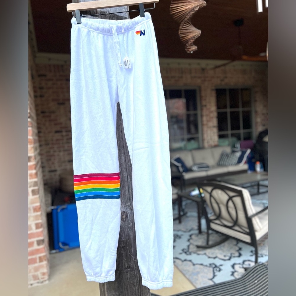 Aviator Nation sweatpants! White with 5-stripe. RARE! Size small. NWT.